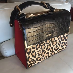 DUNE London Structured leopard red black bag NWT